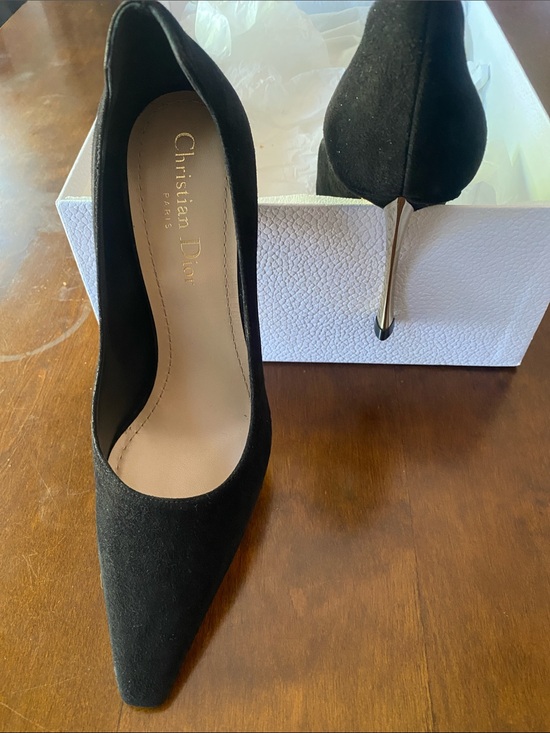 Dior Shoes - Dior Black Suede Pointed-Toe Stiletto Heels with Gold Heel